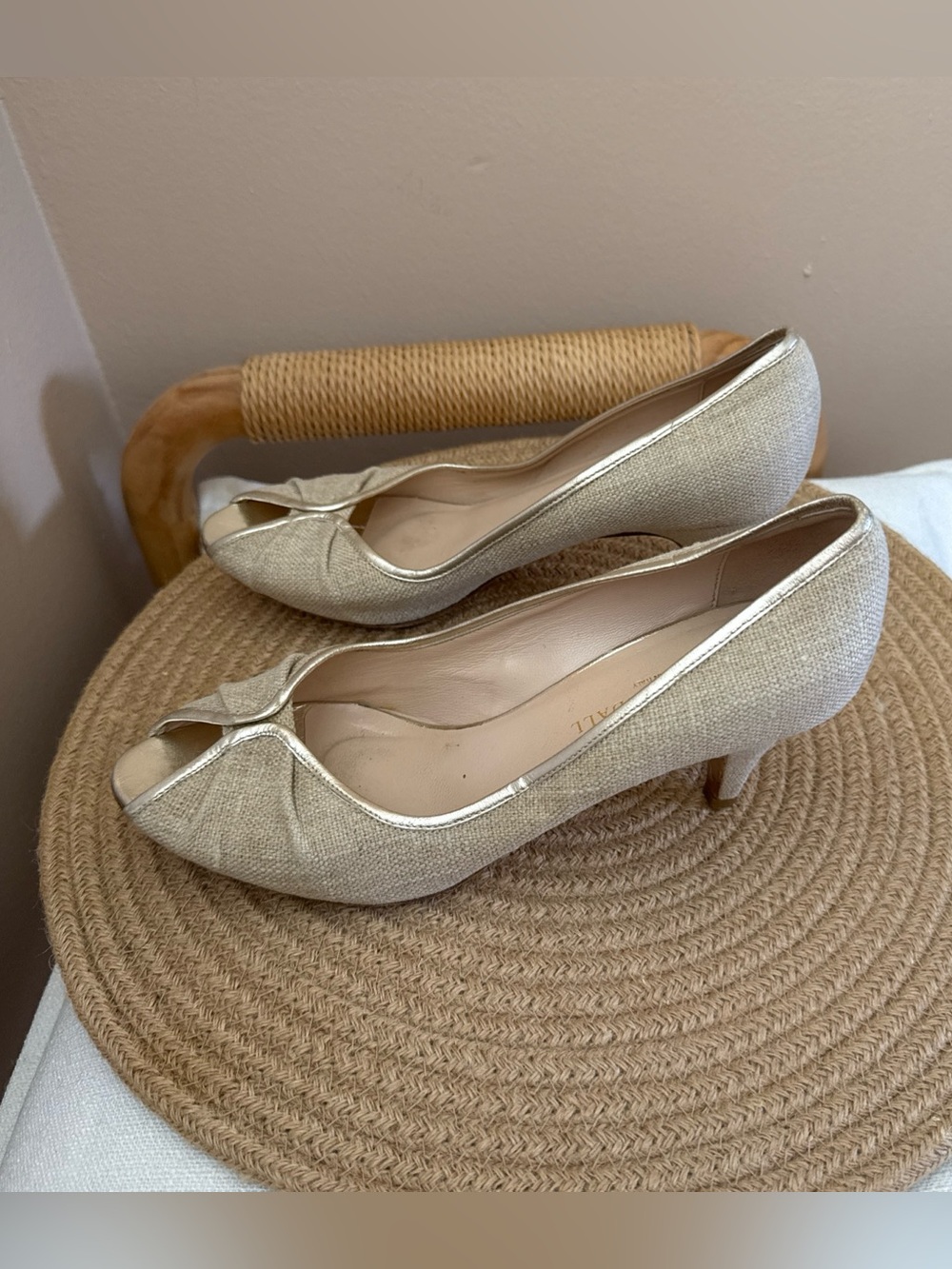 Loeffler Randall Elegant Open-Toe Mid Heel Pumps in Light Gold